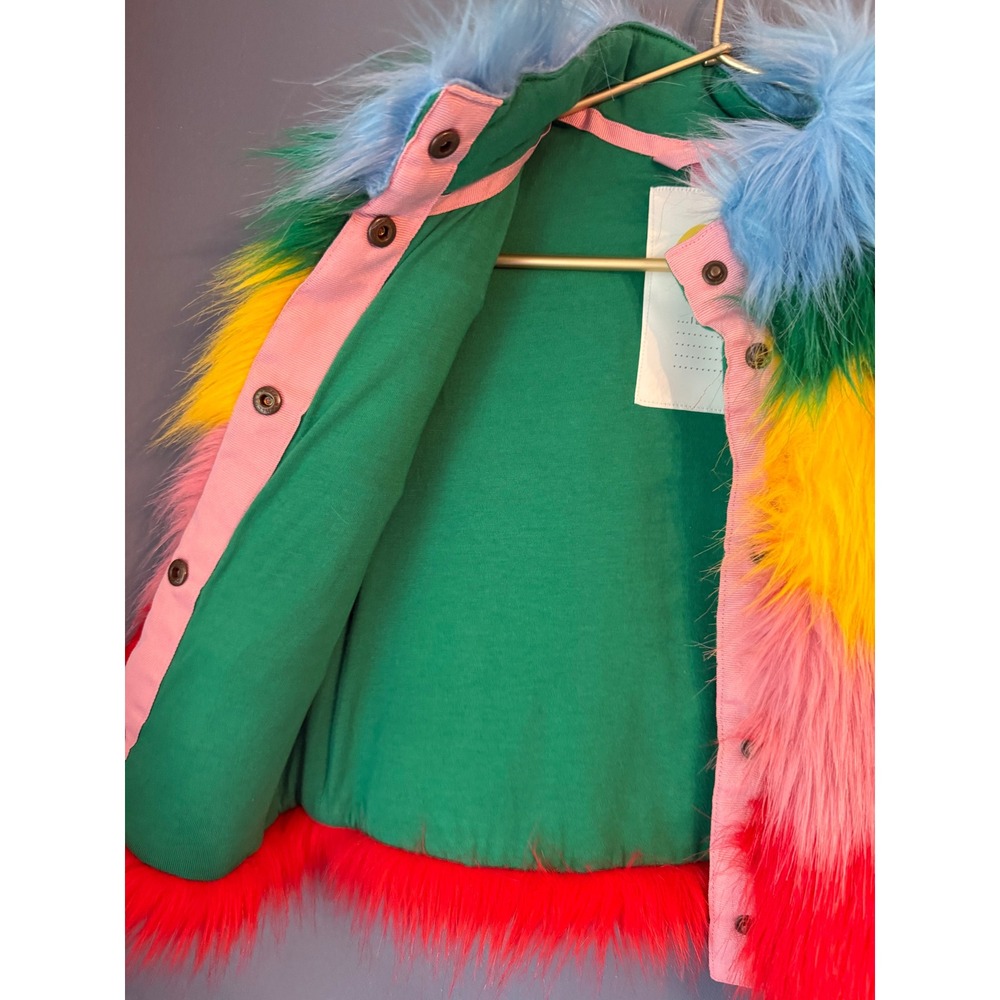 Mini Boden Kids Rainbow Faux Fur Vest Colorblock Snap Front Size 2-3Y 98cm - Picture 3 of 4
